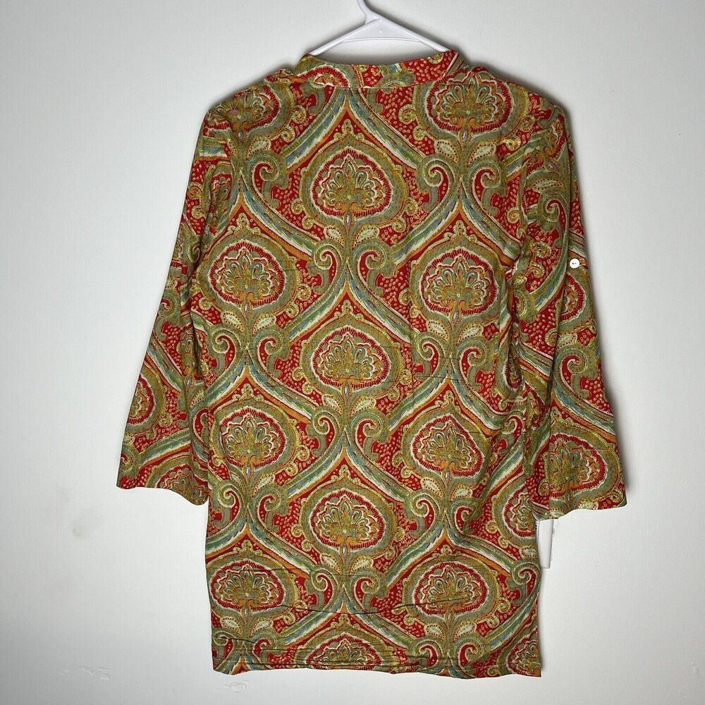 J. McLaughlin Tunic Top Sz XS Teal‎ Orange Paisley 3/4 Sleeves Mandarin C…​ - Picture 6 of 8